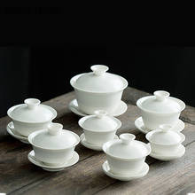 Dehua artesanal cerâmica gaiwan grande copo de chá cor sólida tureen chá chinês branco porcelana conjunto chá bebida chá acessórios 2024 - compre barato