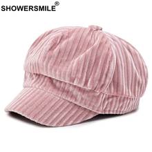 SHOWERSMILE Velour Hat Pink Newsboy Caps Women Solid Casual Duckbill Hats Ivy Velvet British Autumn Winter Fashion Baker Boy Cap 2024 - buy cheap