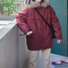 Casaco coreano gola de pele solta, moda harajuku feminina, algodão grosso e quente, roupas acolchoadas de inverno casual sólido parkas jaquetas 2024 - compre barato