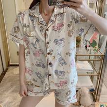 Thin Cartoon Printed Short Sleeve Sleepwear Women Pajamas Set Spring Summer New Cute Casual Homewear Female Cotton Pyjamas 2024 - buy cheap