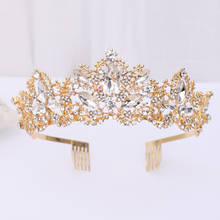 Tiara dourada e coroa com pente de cabelo, diadema de cristal para mulheres, casamento, pentes de cabelo, acessórios de noiva, venda imperdível 2024 - compre barato