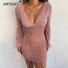 Женское шифоновое платье Articat, Короткое облегающее платье с длинным рукавом, в складку, на лето и осень, 2020 2024 - купить недорого