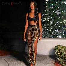 Shiny Sequins Two 2 Piece Set Fashion Women Strap Crop Top Sequin Grid Side Slit Long Skirt Set Sexy Lady Party Club Outfits 2024 - buy cheap