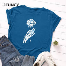 JFUNCY Halloween Skeleton Hand Women Cotton T Shirt Summer T-shirts Female Short Sleeve Tee Tops Woman Casual Tshirt 2024 - buy cheap