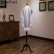 JaneVini свадебная вуаль с расческой, бисерная Кружевная аппликация, один слой, фата для невесты, белый короткий цвет слоновой кости, вуаль для невесты 2024 - купить недорого