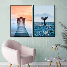 Home Decor Nordic Style Canvas Modern Whale Sea View Painting Pictures Wall Art Prints Watercolor Modular For Living Room Poster 2024 - buy cheap