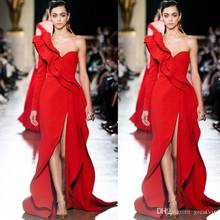 2020 Простое Элегантное красное платье с длинным рукавом для выпускного вечера, вечернее платье с разрезом спереди, модная одежда для выпускного вечера 2024 - купить недорого