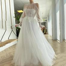 Thinyfull Dotted Tulle Wedding Dresses Puffy Sleeve A Line Lace Appliques Bridal Gown Vestido De Novia 2021 2024 - buy cheap