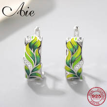 Hot DIY gift Sterling Silver full of natural breath green leaf Enamel fashion Stud Earrings Party Jewelry 2024 - buy cheap