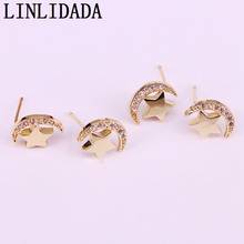 10Pair Pave Cz Moon and Star Shaped metal copper stud earrings gold filled women jewelry 2024 - buy cheap