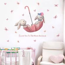 Cartoon Rabbit Butterfly Umbrella Bunny Wall Stickers for Kids Room Baby Room Decor Wall Decals Room Interior 2024 - buy cheap