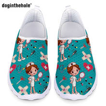 doginthehole Nursing Shoes Flats Woman Nurse Sketch Print Summer Mesh Slip On Sneakers Women Ladies Light Footwear Zapatos Mujer 2024 - compre barato