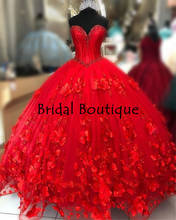 Vestidos de debutante com apliques florais 3d, vestido vermelho com espartilho, vestido de baile com contas, tamanho grande 2024 - compre barato