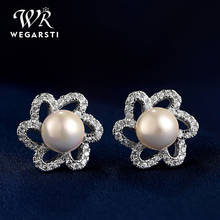 WEGARSTI Hot Stud Earrings For Women Fresh Water Pearl AAA Zircon Wedding Valentine's Day Gift Earrings Fine Jewelry Wholesale 2024 - buy cheap