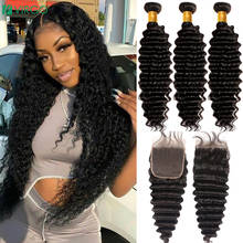 30 Inch Deep Wave Bundles With Closure Human Hair Bundles With Frontal Brazilian Hair Weave Loose Deep Wave Bundles With Closure 2024 - buy cheap
