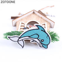 Zotoone adesivo de golfinho para bordado, apliques em ferro, emblema para crianças, camiseta diy com emblema, adesivos de tubarão 2024 - compre barato