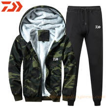 Daiwa terno para roupas de pesca outono inverno ao ar livre esporte camuflagem caminhadas calças camisas de pesca dos homens com capuz jaquetas de pesca 2024 - compre barato