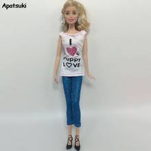 Conjunto com camiseta e calça para boneca barbie, roupas diárias, camiseta e calças, acessórios para boneca 1/6 2024 - compre barato