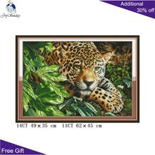 Alegria Domingo Leopardo DA260 14CT 11CT Contados e Carimbado Casa Decoração do Ponto da Cruz Leopardo Alegria Domingo Kits de Ponto de Cruz 2024 - compre barato