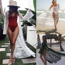 Lace Hollow Crochet Cover Up Beach Dress Summer Swimwear Bikini Long Sleeve Sarongs Women Swimsuit Bikini Cover Up 2024 - buy cheap