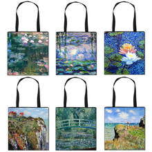 Vintage Painting Water Lily / Lotus Print Totes Bag Monet Women Handbag Ladies Canvas Travel Shoulder Bag Portable Shopping Bags 2024 - buy cheap