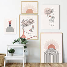 Poster abstrato de linhas corpo feminino, folha de flor, pintura minimalista em tela, imagem da moda para casa, sala de estar, decoração quadros 2024 - compre barato