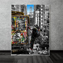 Pintura de tela de arte grafite, poster abstrato de parede para decoração de casa, sala de estar, trem, arte de rua, 2024 - compre barato
