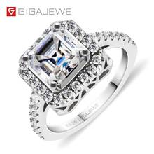 Gigajewe presente da menina de natal 2.2ct 7.5mm d colorido asscher 18k branco banhado a ouro 925 prata moissanite clássico anel de noivado 2024 - compre barato