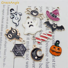 10Pcs/10pair Alloy Halloween Hat Ghost Spider Net Candy Cat Bat Necklace Party Jewelry Findings pumpkin Moon DIY Anklet Keychain 2024 - buy cheap