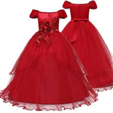 Vestido Rojo de fiesta de Navidad para niña y niño, Vestido largo de encaje con flores, vestidos de princesa elegantes para fiesta de graduación, vestidos largos de tul de noche para niña 2024 - compra barato