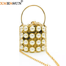 XMESSUN New Pearl Bucket Bag Women Fashion Metal Chain Handbags Evening Bag Hollow Mother Bag Shoulder Messenger Bag 2024 - buy cheap