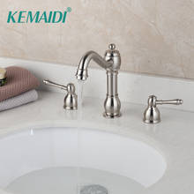 KEMAIDI Dual Handles Bathtub Mixer Tap Faucet Swivel Spray Tap Nickel Brush Bathroom Wash Basin Sink Tap Solid Brass Vessel 3 2024 - buy cheap