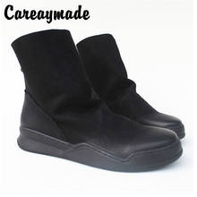 Careaymade-zapatos de suela gruesa de piel auténtica para mujer, botas individuales originales hechas a mano, botas Retro de suela plana para ocio 2024 - compra barato