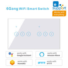 Ewelink-interruptor remoto inteligente wi-fi, interruptor de luz led touch inteligente para alexa, google home, 4 canais, 5 canais, 6 canais 2024 - compre barato