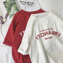 Camiseta con letras de verano para mujer, ropa de calle holgada de manga corta con cuello redondo, sudadera coreana, Top para mujer 2021 2024 - compra barato
