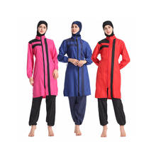 Traje de baño musulmán de poliéster para mujer, pantalones con capucha de tres piezas, temperamento elegante, moda islámica, ropa de playa 2024 - compra barato