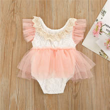 0-24 Months Baby Girls Romper Lace Stitching Round Neck Fly Sleeve  Playsuits For Newborn Girls Summer Fall Princess Jumpsuit 2024 - buy cheap