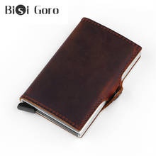 BISI GORO Vintage Genuine Leather Men Smart Wallet Business Card Wallet Metal Rfid Blocking Mini Slim Wallet Mini Travel Purse 2024 - buy cheap