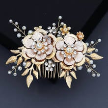 Handmade Luxury Gold Color Flowers Hair Comb Metal Imitation Pearl Headpeice Elegant Wedding Bride Headwear Hair Jewelry VL 2024 - buy cheap