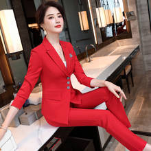 Fashion Red Women Formal Uniform Designs Pantsuits Autumn Winter Professional OL Styles Ladies Business Blazers Set Elegant Red 2024 - buy cheap