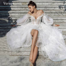Verngo 2021 Новое кружевное свадебное платье с открытыми плечами для невесты, сексуальное Пышное Платье с длинными рукавами и открытой спиной, блестящее роскошное платье невесты 2024 - купить недорого