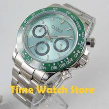 39mm PARNIS Quartz wrist watch men sapphire glass waterproof blue dial 24 hours Chronograph luminous ceramic bezel SS bracelet 2024 - buy cheap