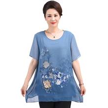 Mother Summer Blouses Middle-aged Chiffon Shirt Western Style XL To 9XL Oversized Women Tops Casual Outerwear T2060 2024 - buy cheap