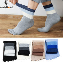 5 Pairs/Lot Five Finger Socks Man Combed Cotton Striped Business Compression Loose Party Dress Crew Harajuku Socks With Toes 2024 - buy cheap