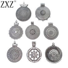 ZXZ-Colgante bohemio de plata tibetana para mujer, colgante de flores redondas para collar, accesorios de fabricación de joyas, 6 uds. 2024 - compra barato