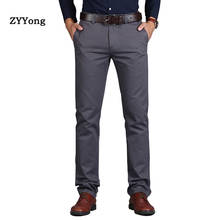 Zyyong calças masculinas de algodão, calças casuais para homens, retas, soltas, de tamanho grande, da moda, para negócios, verde marrom cinza cáqui 2024 - compre barato