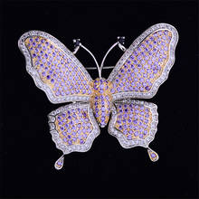 Креативная Брошь бабочка на булавке для женщин благородная фиолетовая фианитовая Брошь булавка стразы брошь в виде насекомого винтажные подарки 2024 - купить недорого