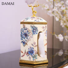 Golden Elk Tissue Boxes Painted Fawn Napkin Holder Resin Flowers Decorative Deer Paper Storage Box Home Decoration Modern 2024 - buy cheap