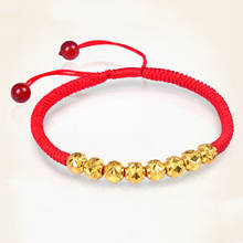 New Pure 24K Yellow Gold Bracelet Women Luck Rice Flower Round Bead with Red Cord Weave Bracelet 0.17gx8 2024 - buy cheap