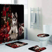 Juego de cortina de ducha de Navidad de Husky Siberiano, alfombra de baño para mascotas, perros, decoración del hogar 2024 - compra barato